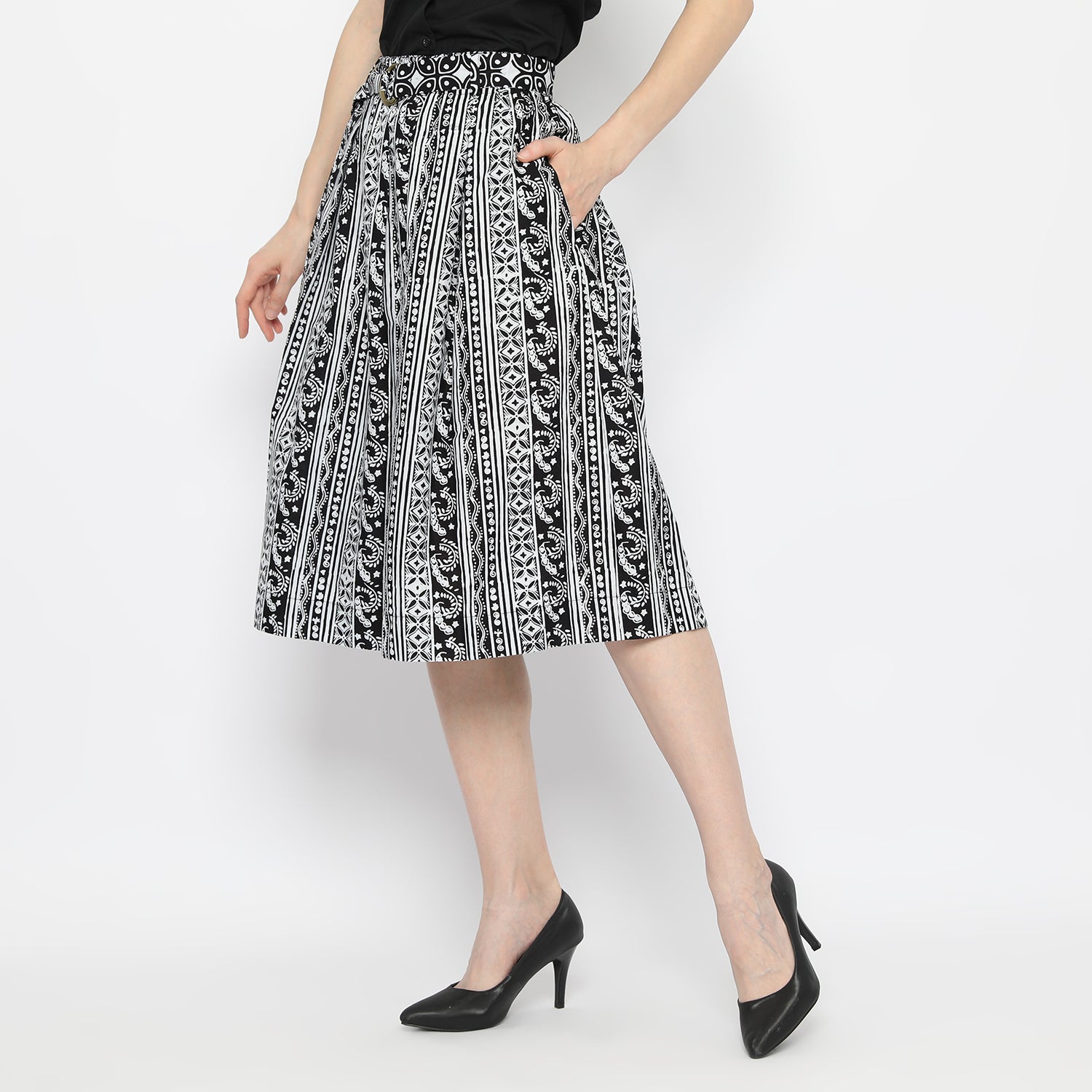 Gita Midi Skirt Monokrom [Furing]
