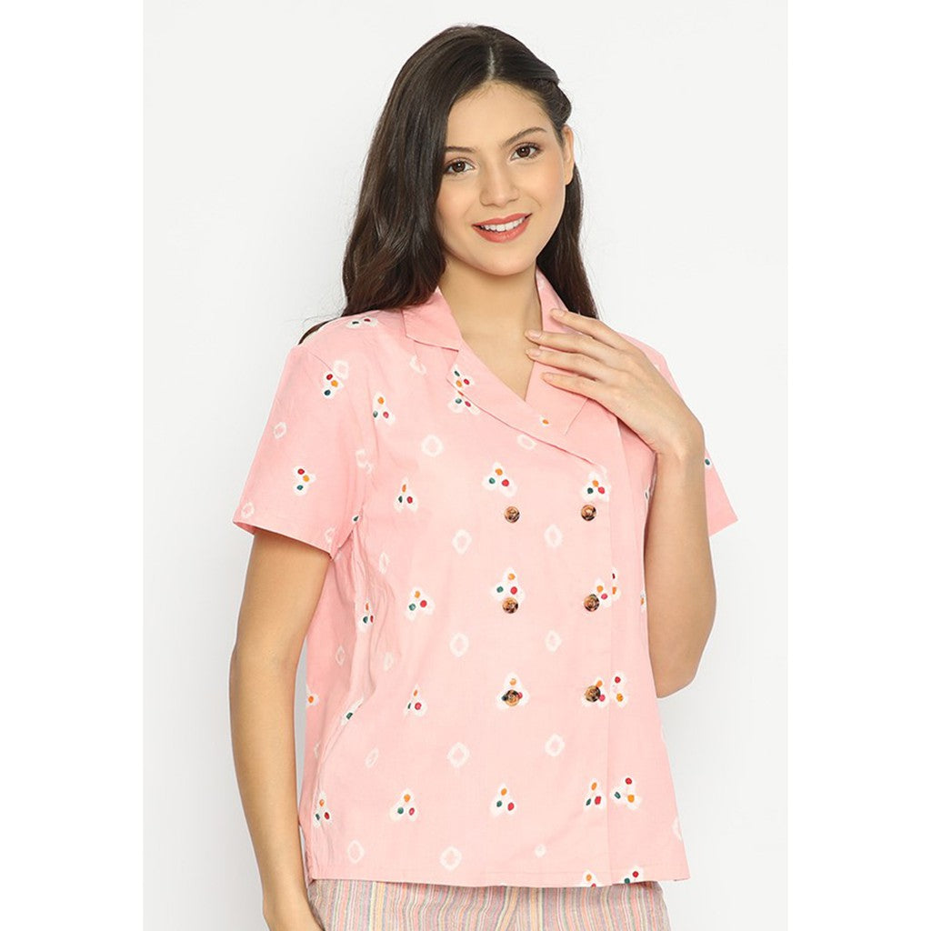 Kichi Batik Kemeja Jumputan Pink Pastel Nismara