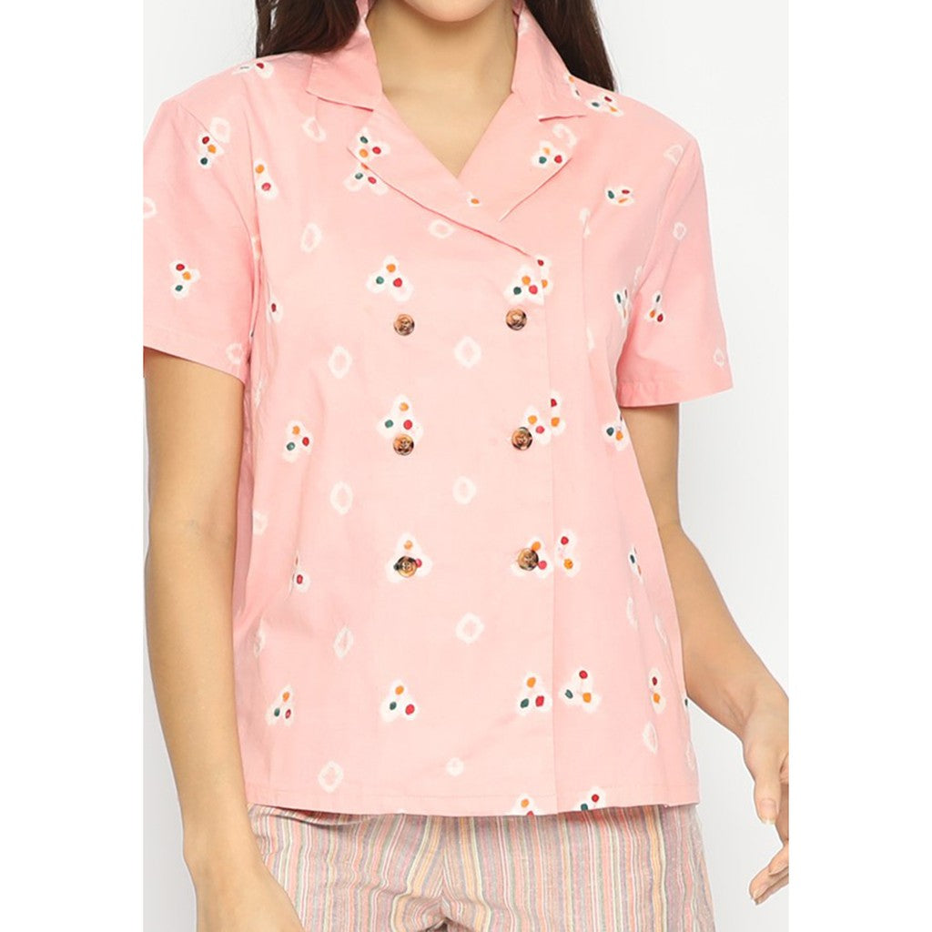 Kichi Batik Kemeja Jumputan Pink Pastel Nismara