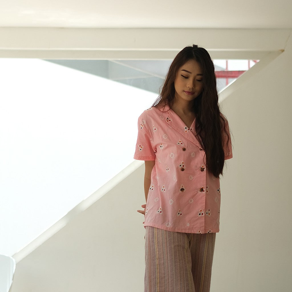 Kichi Batik Kemeja Jumputan Pink Pastel Nismara