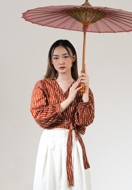 Alisha Wrap Blouse Hujan Brick