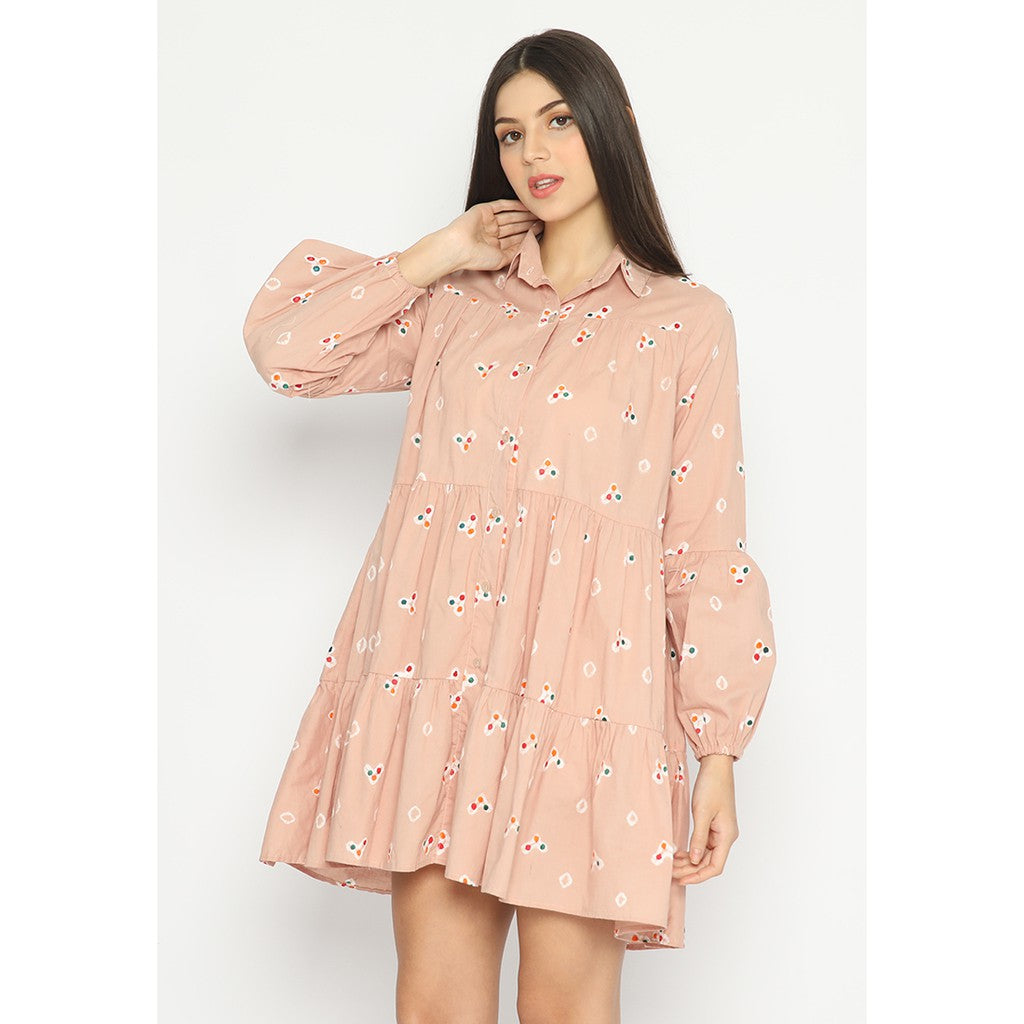 Kichi Batik Shirtdress Jumputan Coklat Muda Kaluna