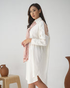 Kemeja Shirtdress dengan Shawl Jumputan Naila