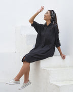 Kemeja Shirtdress dengan Shawl Jumputan Naila